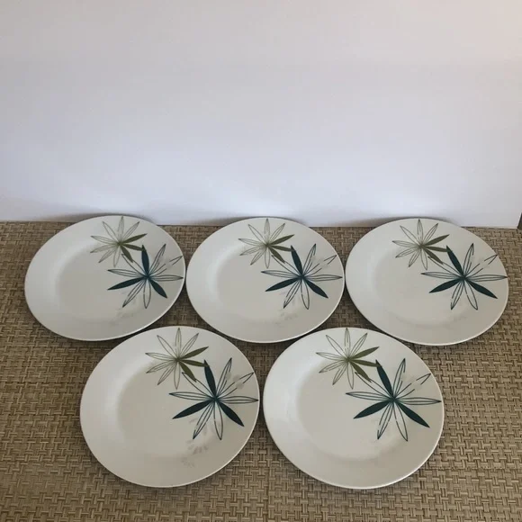 Pier 1 KUI HUA Set Of Five Salad Luncheon Plates MCM Starburst Atomic Style - Picture 1 of 10